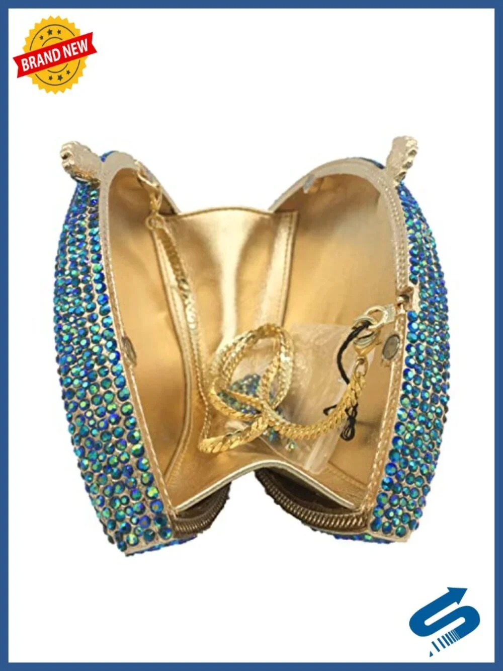 Glitter Crystal Evening Clutch Purse with Rhinestones & Detachable Chain Straps